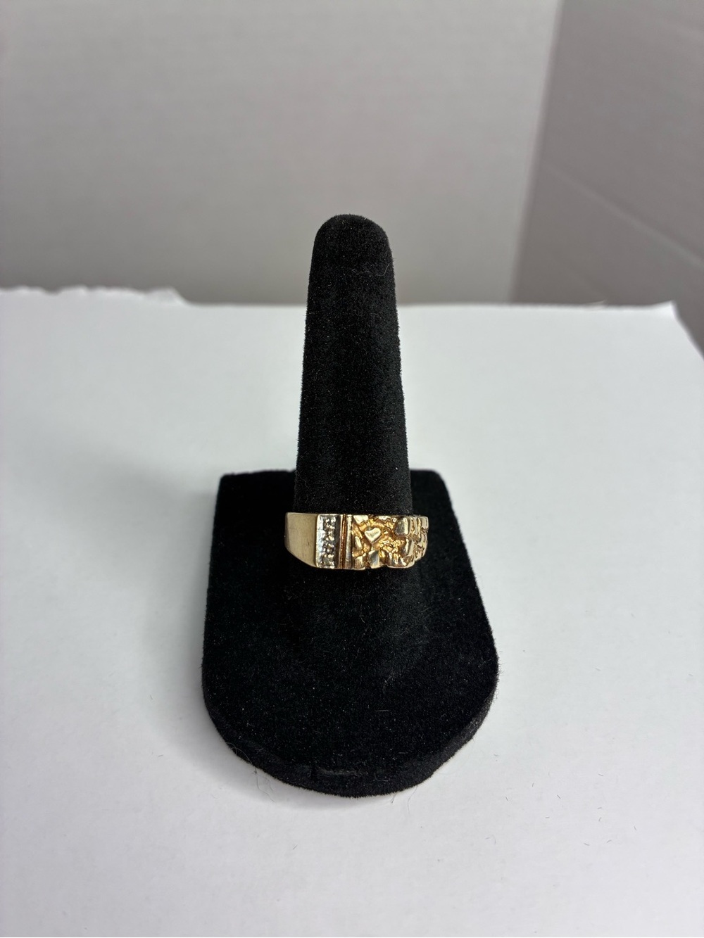 Vintage Small Bead Diamond Gold 10k Nugget Pinky Cocktail Ring Sz 7.25 2.5 Grams